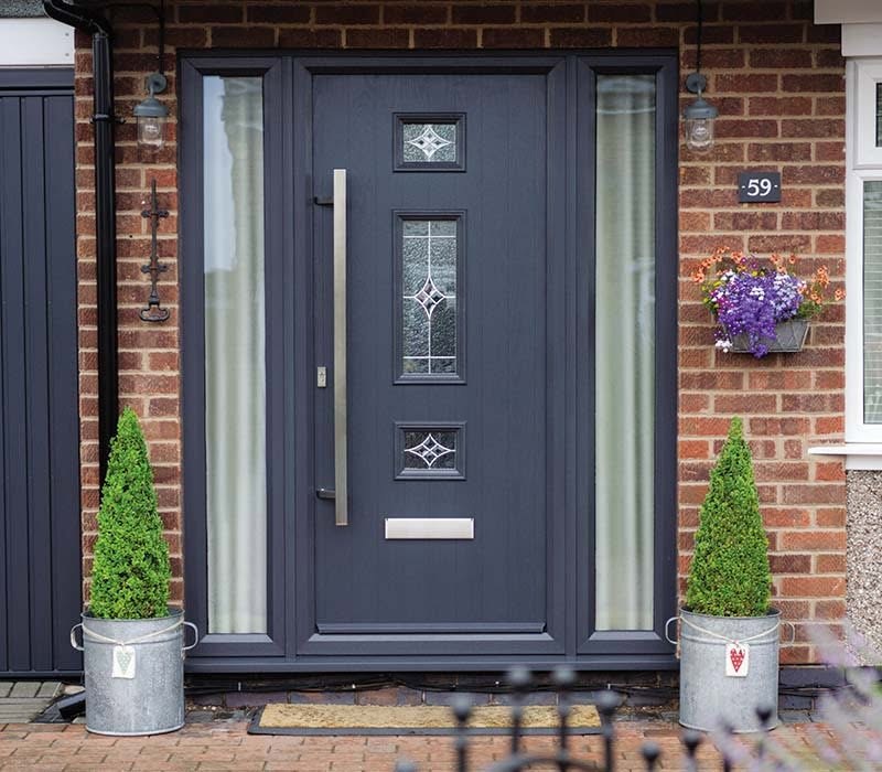 anthracite composite front door with sidelights fitted in Gateshead